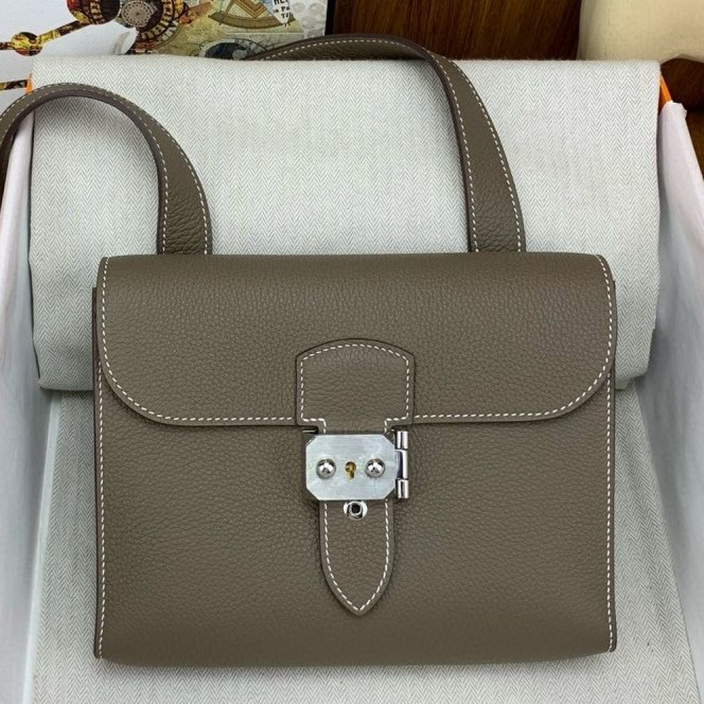 High Quality Replica Hermes Sac a Depeches 21 Bag in Taupe Clemence Leather $ 449 USD